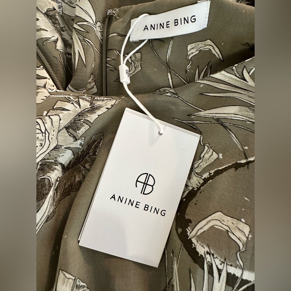 Anine Bing Kaine Dress Tropical Print Olive Smocked Size L • NEW WITH TAGS • - Picture 8 of 12